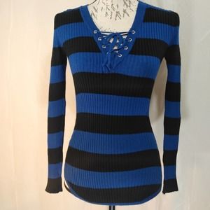 Laced ribbed knit drop cut top